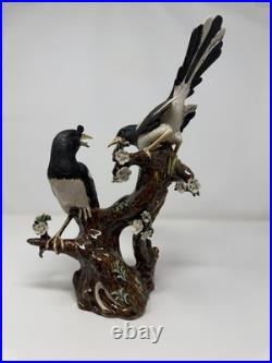 Two birds sitting on tree stub vintage porcelain figure