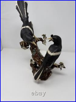 Two birds sitting on tree stub vintage porcelain figure