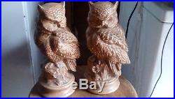Two old ceramic owl statues