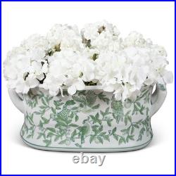 US SELLER 18in Green White Chinoiserie Bird Flower Porcelain Footbath Planter