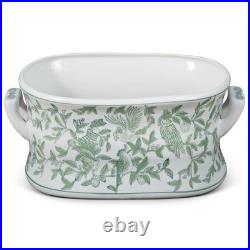 US SELLER 18in Green White Chinoiserie Bird Flower Porcelain Footbath Planter