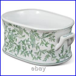US SELLER 18in Green White Chinoiserie Bird Flower Porcelain Footbath Planter