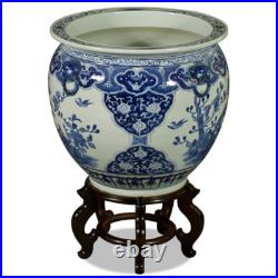 US Seller 19 Inch Blue White Porcelain Bird Flower Chinese Fishbowl Planter