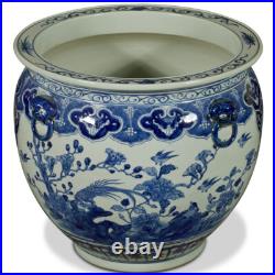 US Seller 19 Inch Blue White Porcelain Bird Flower Chinese Fishbowl Planter