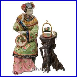 US Seller Chinese Porcelain Figurine, Lady with Bird Cage