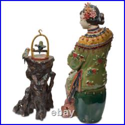 US Seller Chinese Porcelain Figurine, Lady with Bird Cage