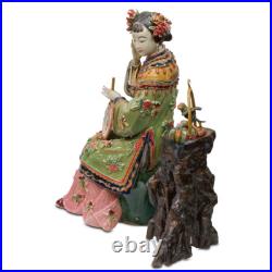 US Seller Chinese Porcelain Figurine, Lady with Bird Cage