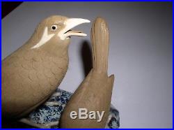 Unique Chinese Mud Clay Porcelain bird pair Sculpture Carving Intricate Detail
