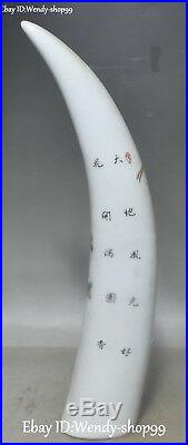 Unique Color Porcelain Wealthy Peony Flower Tree Magpie Bird Words Horns Statue