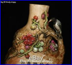 Unique Emerald Color Porcelain Parrot Bird Plum Flower Vase Bottle Pot Tank