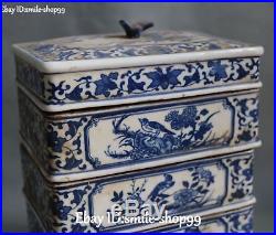 Unique White Blue Porcelain Magpie Bird Flower Tree Treasure Jewelry Box Case