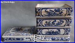 Unique White Blue Porcelain Magpie Bird Flower Tree Treasure Jewelry Box Case