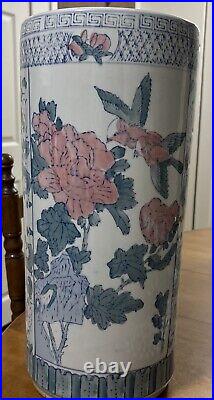 VINTAGE CHINESE HAND PAINTED Umbrella Holder Porcelain 18 Birds Of Paradise