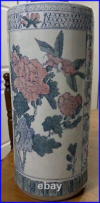 VINTAGE CHINESE HAND PAINTED Umbrella Holder Porcelain 18 Birds Of Paradise