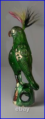 VINTAGE! CHINESE SANCAI GLAZE PARROT POTTERY FIGURE QING Dynasty 8.5