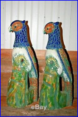 VINTAGE Pair Ceramic Porcelain Phoenix Birds Parrot Mexican Chinese 19 Rare