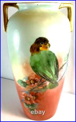 VTG/Antique Art Deco Porcelain Vase/Hand Painted Bird/Gold Trim/Japan/EUC