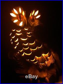 VTG CERAMIC 1980 OWL 21 SCULPTURE STATUE Hollywood Regency Lighted Halloween