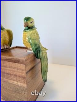VTG Ceramic Arts Studio, MCM Hand Painted Parrots, Polly, Pete, Chirp, Twirp