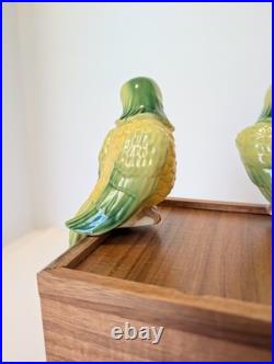 VTG Ceramic Arts Studio, MCM Hand Painted Parrots, Polly, Pete, Chirp, Twirp