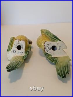VTG Ceramic Arts Studio, MCM Hand Painted Parrots, Polly, Pete, Chirp, Twirp