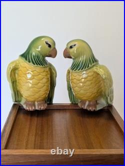 VTG Ceramic Arts Studio, MCM Hand Painted Parrots, Polly, Pete, Chirp, Twirp