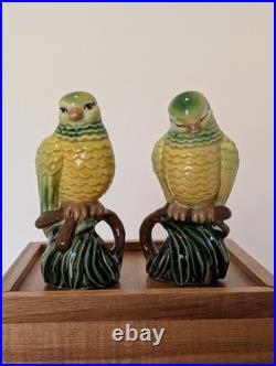 VTG Ceramic Arts Studio, MCM Hand Painted Parrots, Polly, Pete, Chirp, Twirp