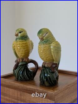 VTG Ceramic Arts Studio, MCM Hand Painted Parrots, Polly, Pete, Chirp, Twirp