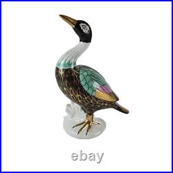 VTG Frederick Cooper Black Teal Pink & Gold Ceramic Bird Figurine Standing Macau