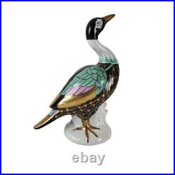 VTG Frederick Cooper Black Teal Pink & Gold Ceramic Bird Figurine Standing Macau