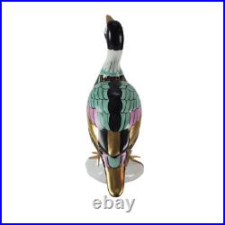 VTG Frederick Cooper Black Teal Pink & Gold Ceramic Bird Figurine Standing Macau