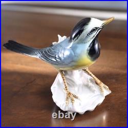 VTG Karl Ens Porcelain Yellow Wagtail Bird Figurines on Rock Branch Germany READ