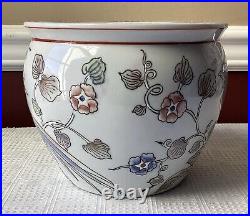 VTG Old Chinese Porcelain Fish Bowl/ Planter, Bird-design, 8 W x 6 1/2 T