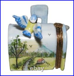 Versailles Limoges Trinket Box Mail Box with Letter and Blue Bird