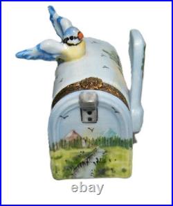 Versailles Limoges Trinket Box Mail Box with Letter and Blue Bird