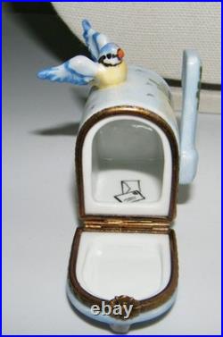 Versailles Limoges Trinket Box Mail Box with Letter and Blue Bird