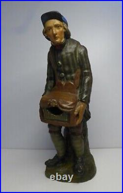 Very Old Ceramic Terra Cotta Bird Seller Organ Player Pottery Statue Antique 16