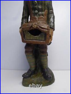 Very Old Ceramic Terra Cotta Bird Seller Organ Player Pottery Statue Antique 16