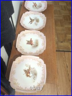Victorian Limoges Set 4 Game Bird Pink B &D Porcelain Plates Hand Painted
