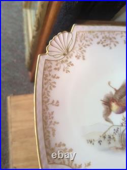 Victorian Limoges Set 4 Game Bird Pink B &D Porcelain Plates Hand Painted