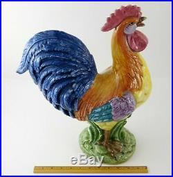 Vietri Rooster Made in Italy Statue Crowing Bird Multi Color Large 17 Inch Tall