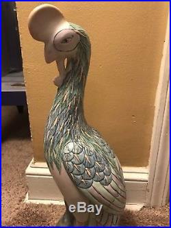 Vintage 18 Chinese Porcelain Peacock Bird Famille Rose Folk Art Statue Figurine