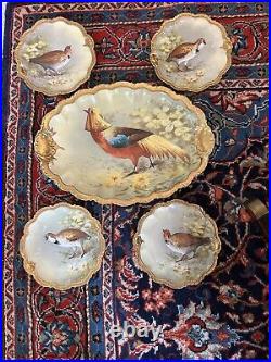 Vintage 1930 Limoge Hand Painted Cornet Game Bird Platter And 4 Plates
