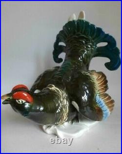 Vintage 1940s Statue Porcelain Black Grouse Bird Marked Teterev Karl Ens Germany