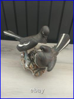Vintage 1970's Chinese Shiwan Porcelain Magpie Birds on Rock Figurine