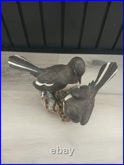 Vintage 1970's Chinese Shiwan Porcelain Magpie Birds on Rock Figurine