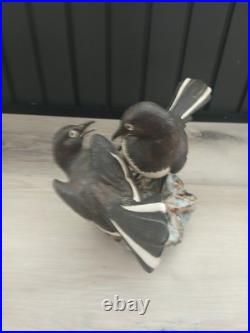 Vintage 1970's Chinese Shiwan Porcelain Magpie Birds on Rock Figurine