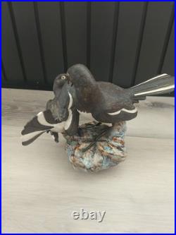 Vintage 1970's Chinese Shiwan Porcelain Magpie Birds on Rock Figurine