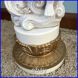 Vintage 2 Parian Ceramic Porcelain Bisque White Sitting Boy with Bird Table Lamps