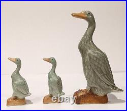 Vintage 3 pc Porcelain Celadon Glazed Goose Geese Duck Figurine 9T & 4.5 Tall